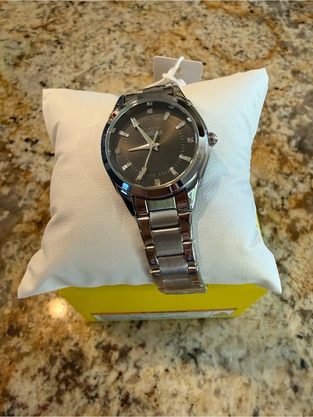 Invicta Silver Bracelet Watch with Black Dial and Crystal Markers